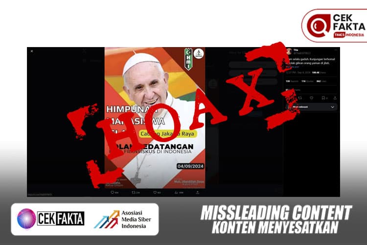 CEK FAKTA: Hoaks! HMI Tolak Kedatangan Paus Fransiskus di Indonesia