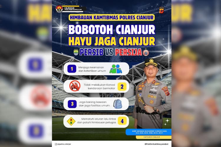 Jelang Duel Persib vs Persija, Polres Cianjur Ajak Bobotoh Jaga Kondusivitas